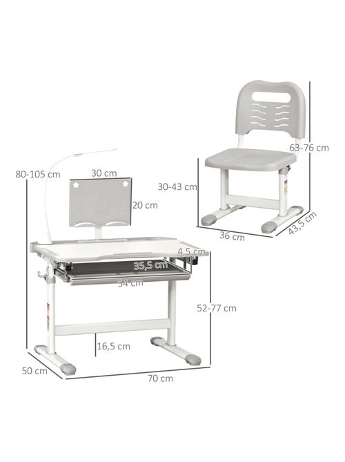 Bureau enfant avec chaise réglables lampe et support inclus - Kiabi