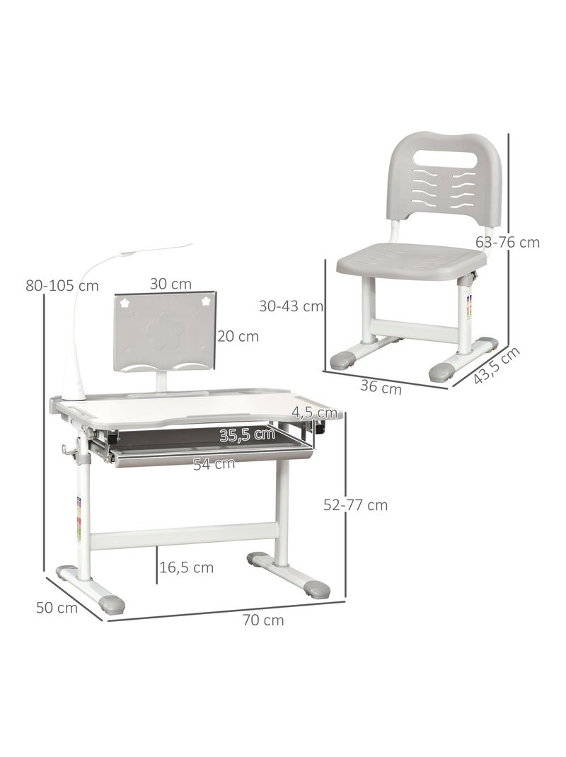 Bureau enfant avec chaise réglables lampe et support inclus Gris - Kiabi