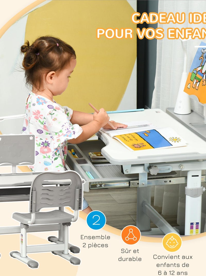 Bureau enfant avec chaise réglables lampe et support inclus Gris - Kiabi
