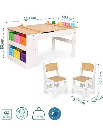 Bureau enfant bois 2 chaises plateau relevable 110x60cm rouleau papier mamabrum
