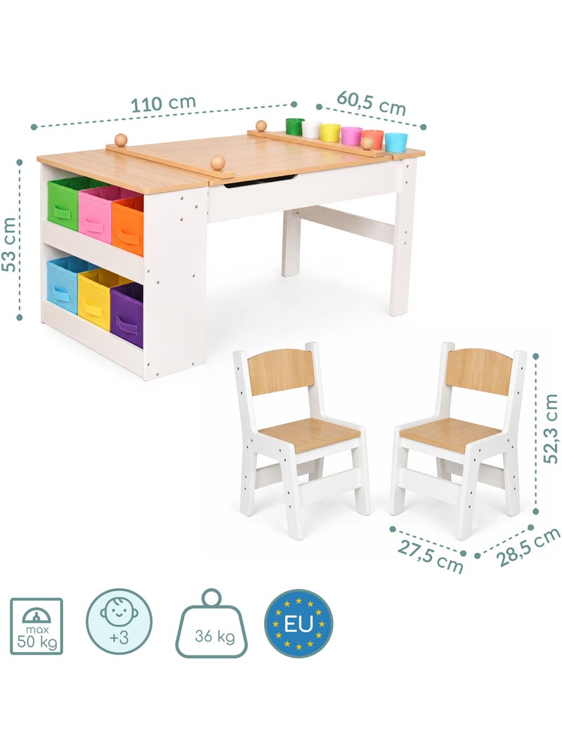 Bureau enfant bois 2 chaises plateau relevable 110x60cm rouleau papier mamabrum Beige - Kiabi
