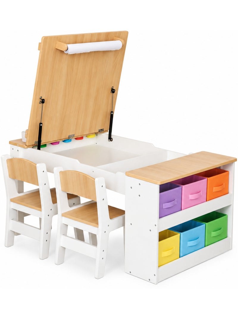 Bureau enfant bois 2 chaises plateau relevable 110x60cm rouleau papier mamabrum Beige - Kiabi