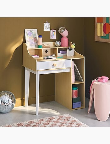 Bureau enfant décor bois 1 tiroir 3 étagères Edgar