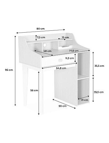 Bureau enfant décor bois 1 tiroir 3 étagères Edgar