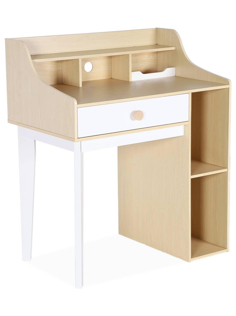 Bureau enfant décor bois 1 tiroir 3 étagères Edgar Blanc - Kiabi
