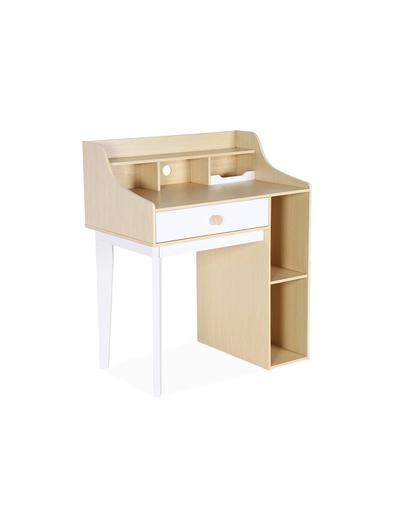 Bureau enfant décor bois 1 tiroir 3 étagères Edgar Blanc - Kiabi