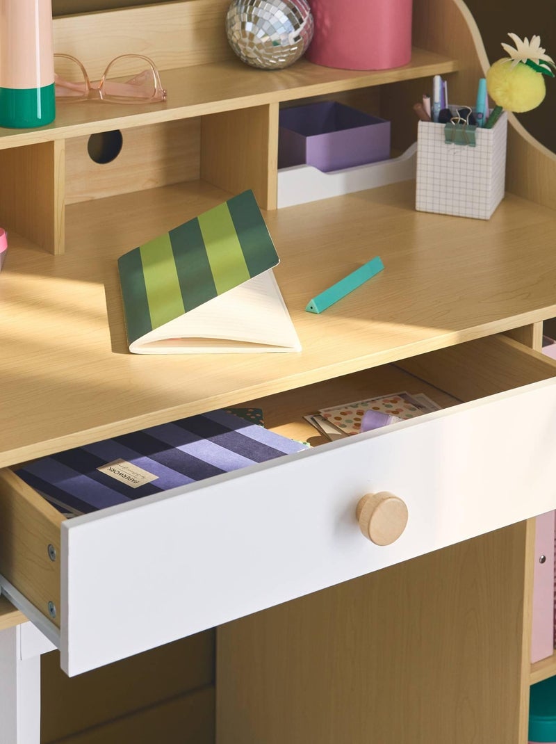 Bureau enfant décor bois 1 tiroir 3 étagères Edgar Blanc - Kiabi