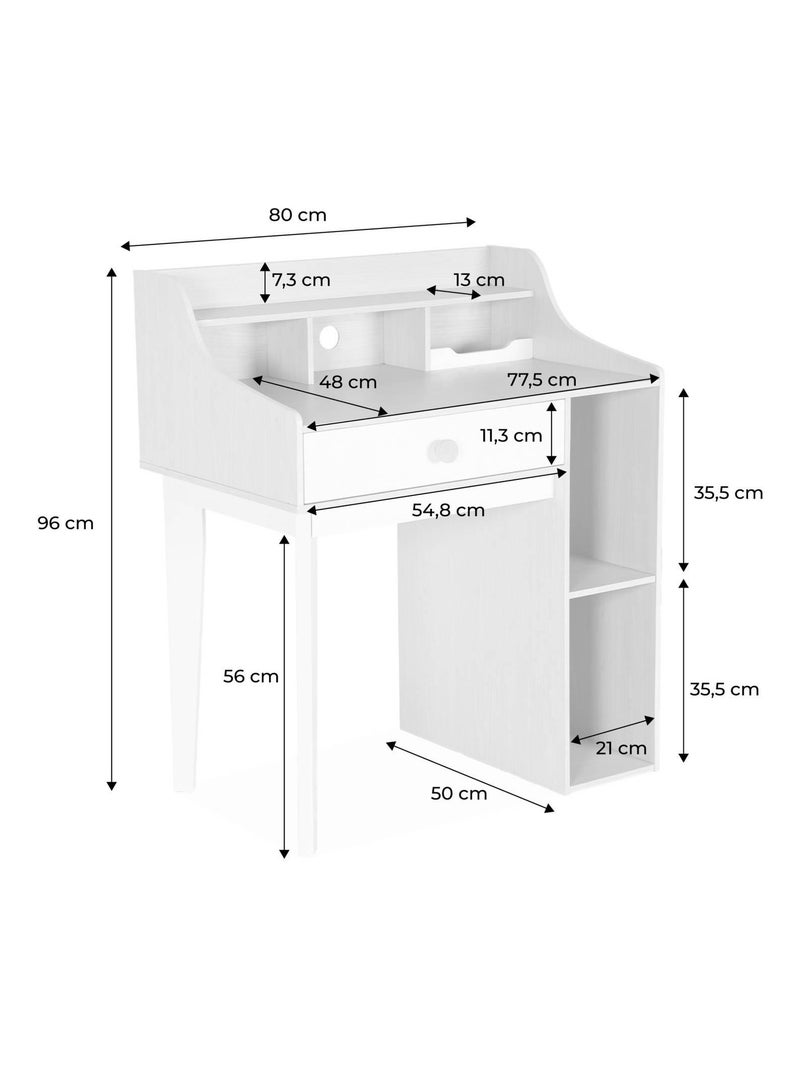Bureau enfant décor bois 1 tiroir 3 étagères Edgar Blanc - Kiabi