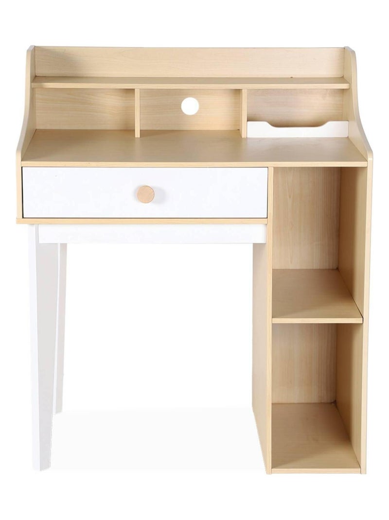 Bureau enfant décor bois 1 tiroir 3 étagères Edgar Blanc - Kiabi