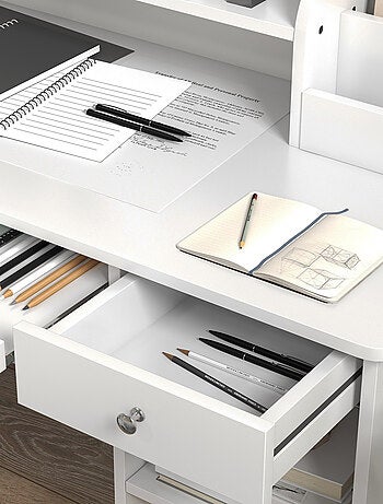 Bureau enfant multi-rangement - ensemble bureau, chaise, étagère - blanc