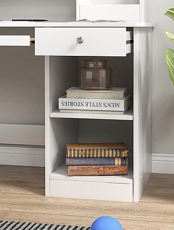 Bureau enfant multi-rangement - ensemble bureau, chaise, étagère - blanc
