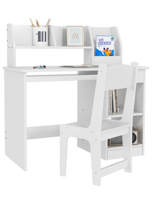 Bureau enfant multi-rangement - ensemble bureau, chaise, étagère - blanc - Kiabi