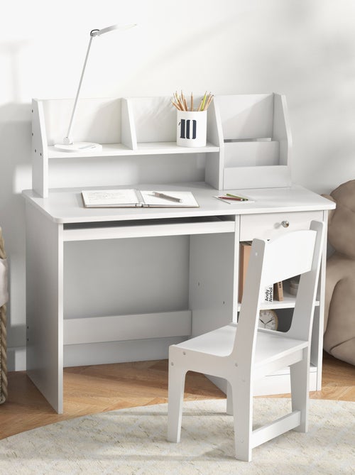 Bureau enfant multi-rangement - ensemble bureau, chaise, étagère - blanc - Kiabi