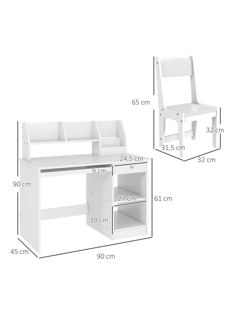 Bureau enfant multi-rangement - ensemble bureau, chaise, étagère - blanc Blanc Blanc - Kiabi