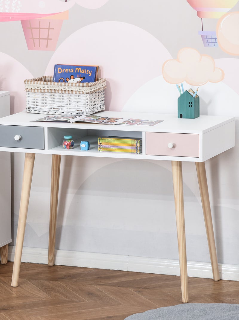 Bureau enfant style scandinave 2 tiroirs Blanc Blanc - Kiabi