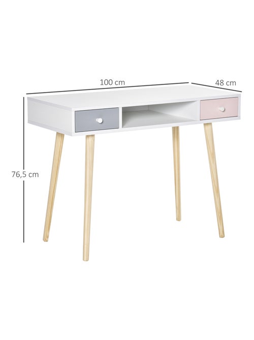 Bureau enfant style scandinave 2 tiroirs - Kiabi