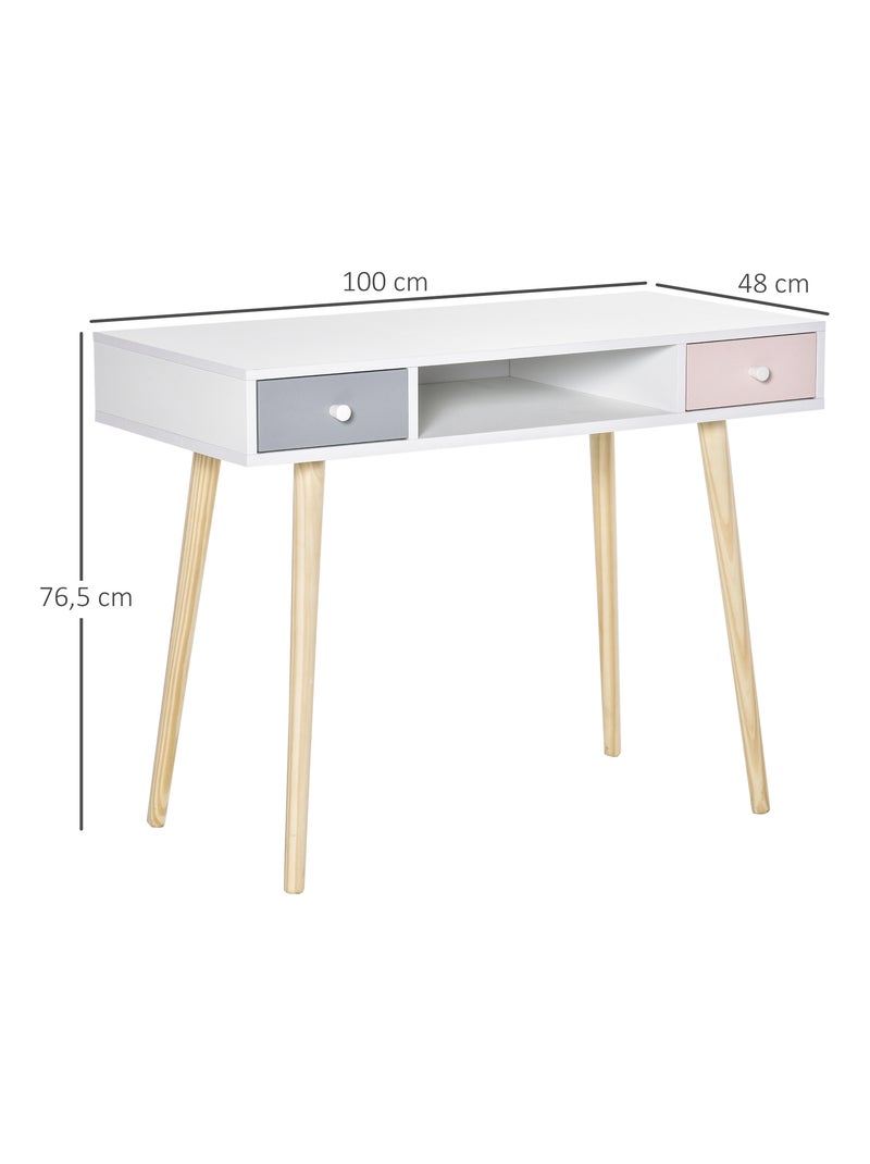 Bureau enfant style scandinave 2 tiroirs Blanc Blanc - Kiabi