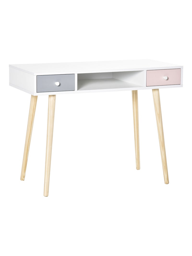 Bureau enfant style scandinave 2 tiroirs blanc MDF et pin Blanc Blanc - Kiabi