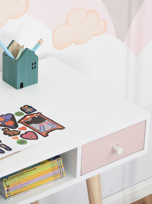 Bureau enfant style scandinave 2 tiroirs blanc MDF et pin - Kiabi