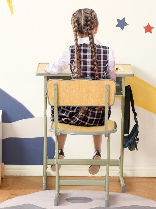 Bureau enfant Vintage style pupitre d'écolier kaki bois clair - Kiabi