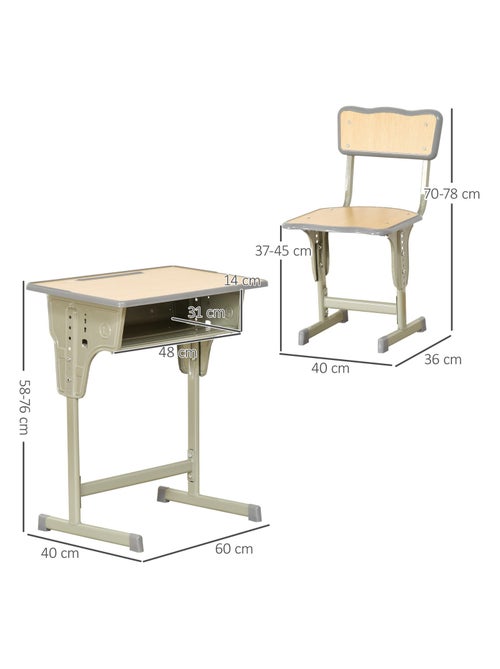 Bureau enfant Vintage style pupitre d'écolier kaki bois clair - Kiabi