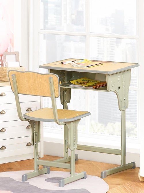 Bureau enfant Vintage style pupitre d'écolier kaki bois clair - Kiabi