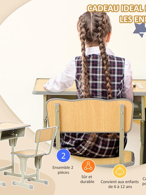 Bureau enfant Vintage style pupitre d'écolier kaki bois clair - Kiabi