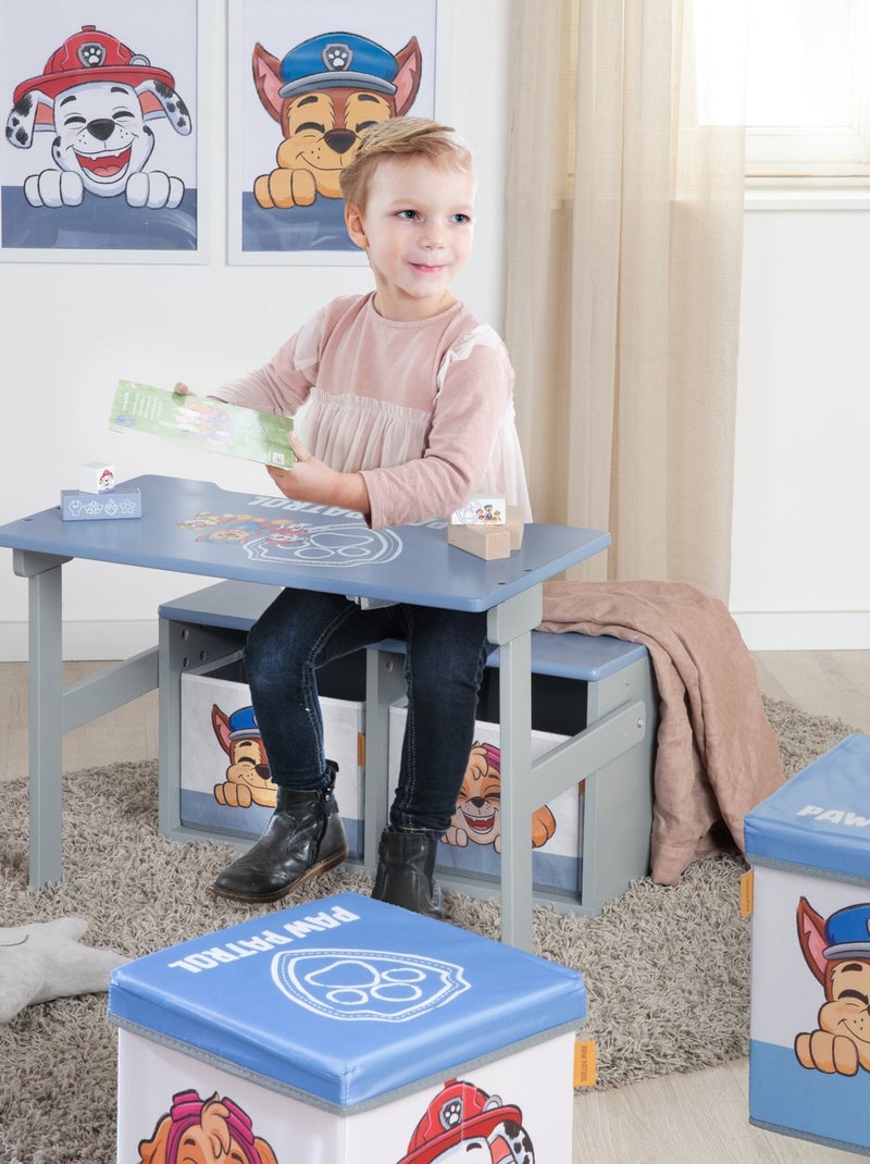 Bureau et banc enfant 2-en-1 en bois + 2 bacs de rangements 'Roba Paw Patrol' Bleu Gris - Kiabi