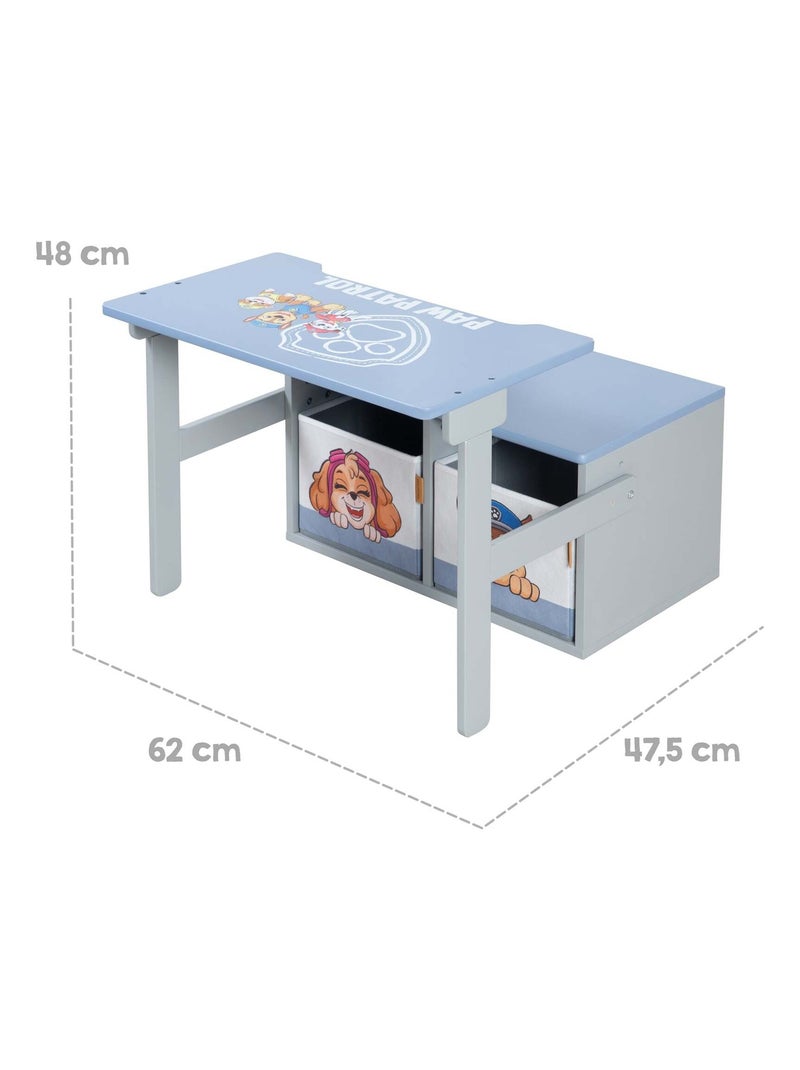 Bureau et banc enfant 2-en-1 en bois + 2 bacs de rangements 'Roba Paw Patrol' Bleu Gris - Kiabi
