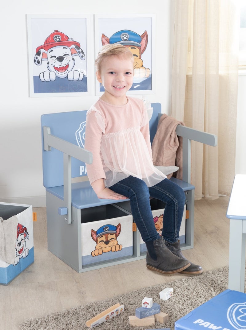 Bureau et banc enfant 2-en-1 en bois + 2 bacs de rangements 'Roba Paw Patrol' Bleu Gris - Kiabi