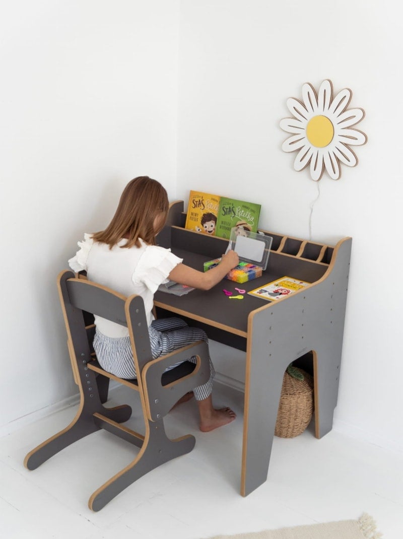 Bureau et Chaise Réglables pour Enfant Gris foncé - Kiabi