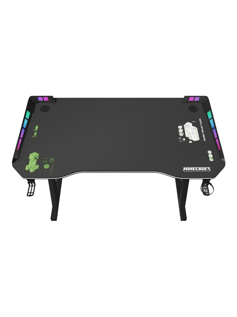Bureau gaming avec LED et support casque et gobelet 'Roba' - Minecraft Noir Multicolore - Kiabi