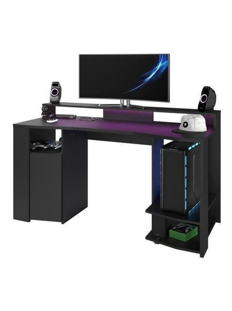Bureau gaming LED droit noir 152 x 61,5 x Hauteur - Parisot Noir Noir - Kiabi