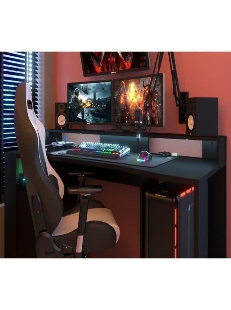 Bureau gaming LED droit noir 152 x 61,5 x Hauteur - Parisot Noir Noir - Kiabi