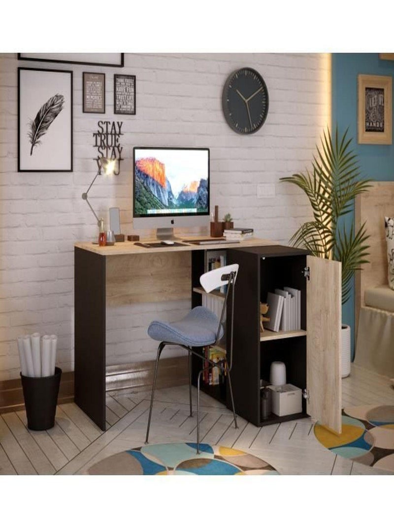 Bureau Indus - chêne et noir - 1 Porte + 3 - AUCUNE Noir Noir - Kiabi