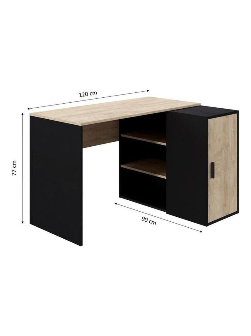 Bureau Indus - chêne et noir - 1 Porte + 3 - AUCUNE Noir Noir - Kiabi