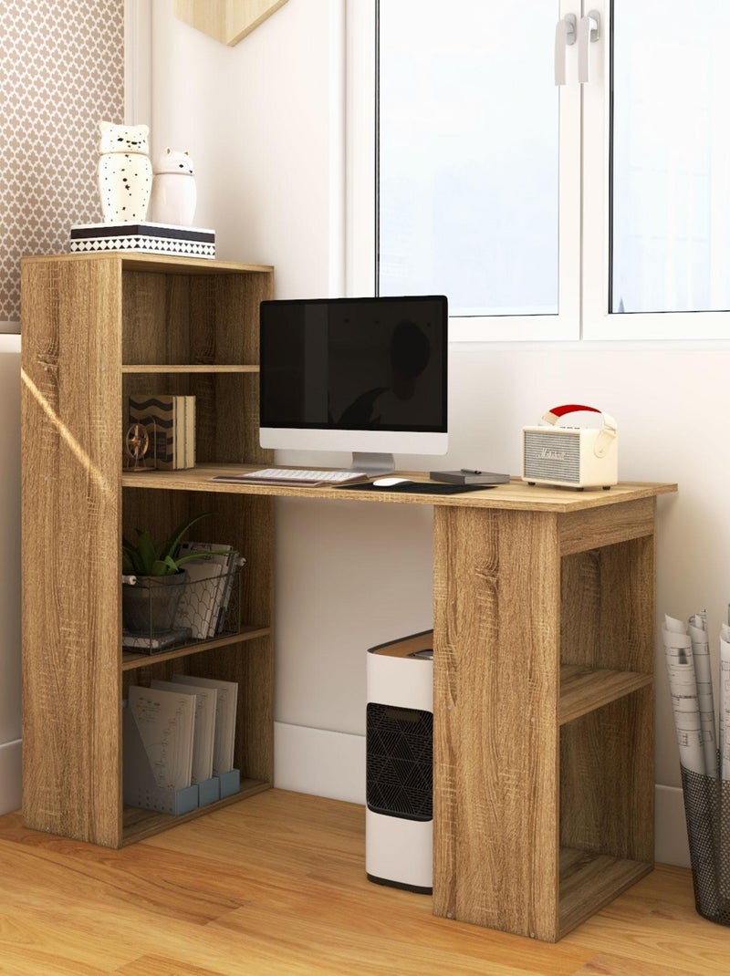 Bureau informatique + bibliothèque 120L x 55l x 120H cm Marron - Kiabi