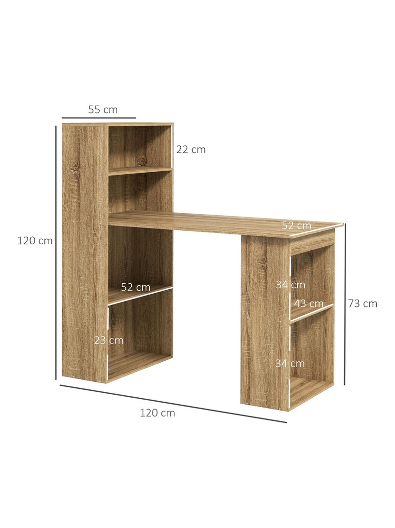 Bureau informatique + bibliothèque 120L x 55l x 120H cm Marron - Kiabi