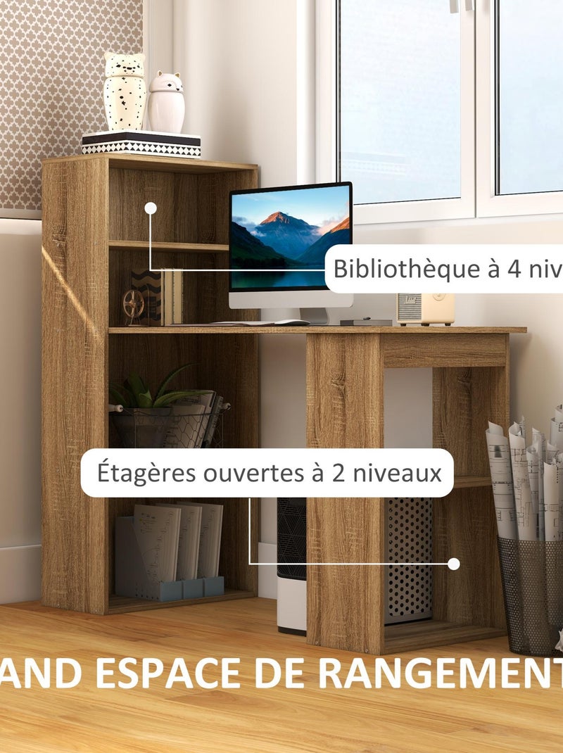 Bureau informatique + bibliothèque 120L x 55l x 120H cm Marron - Kiabi