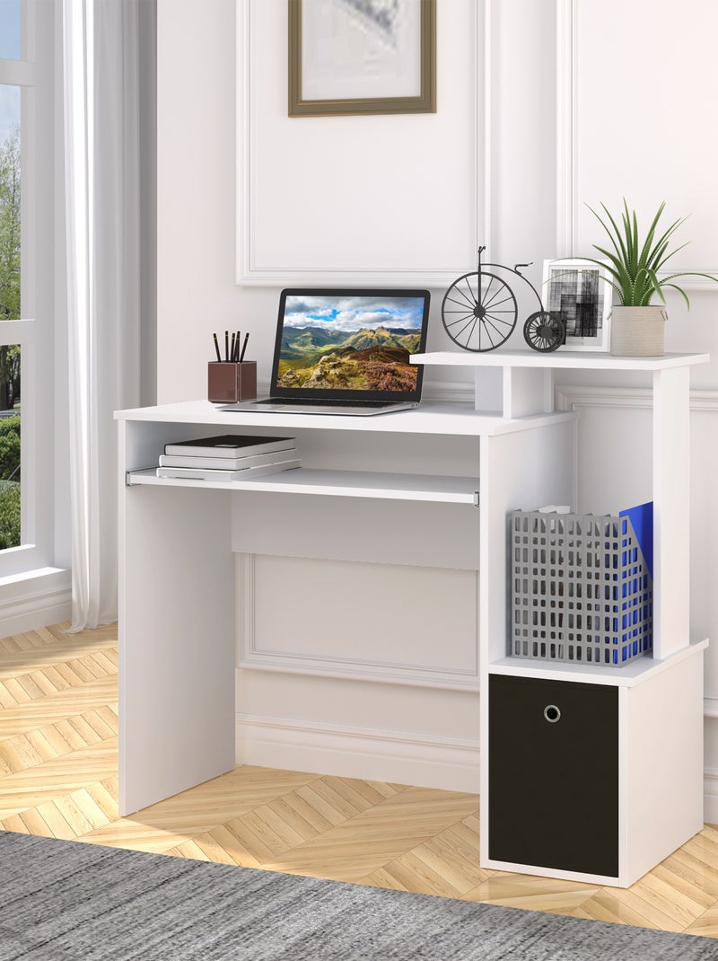 Bureau informatique étagères tablette clavier panier panneaux particules Blanc Blanc - Kiabi