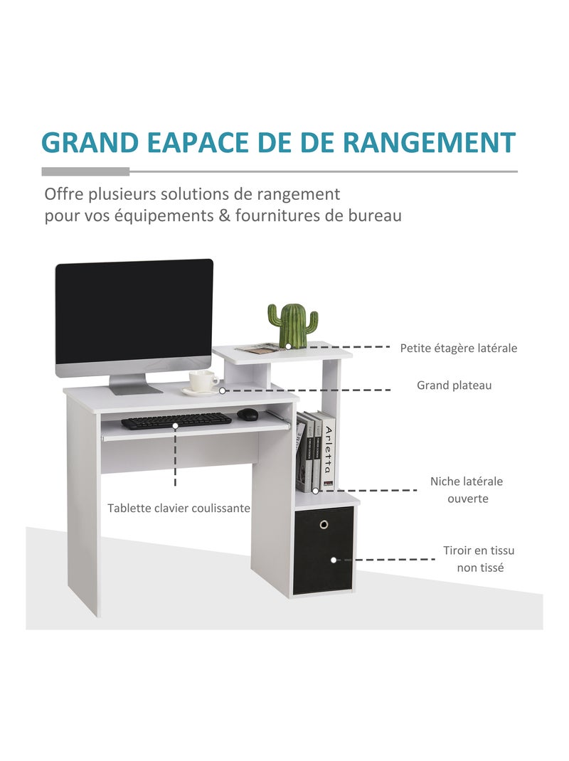 Bureau informatique étagères tablette clavier panier panneaux particules Blanc Blanc - Kiabi