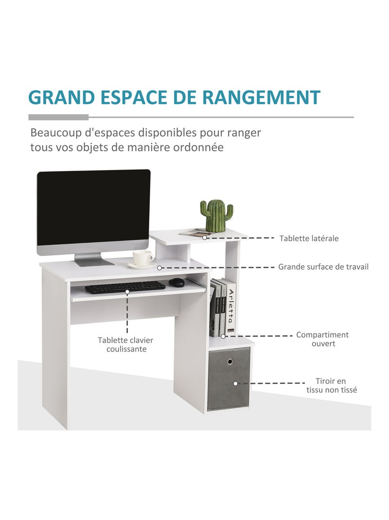 Bureau informatique étagères tablette clavier panier panneaux particules Blanc Blanc - Kiabi