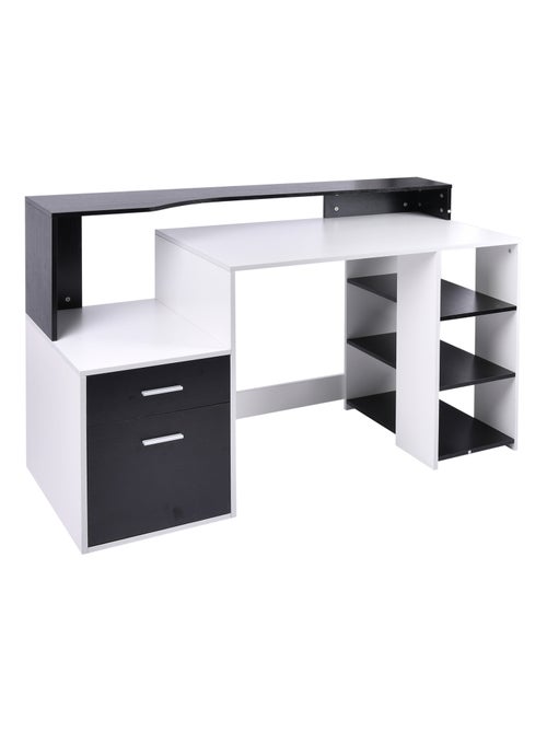 Bureau informatique multimédia design multi-rangements 137 L x 55 l x 92 H cm noir et blanc - Kiabi