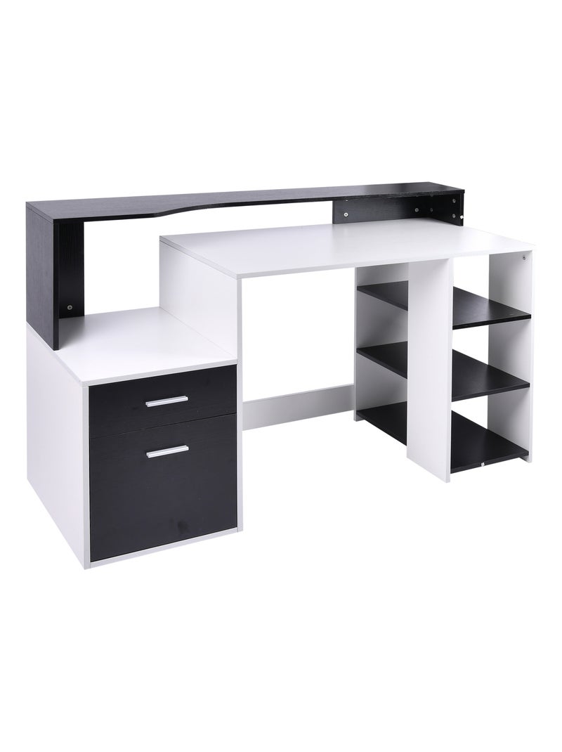 Bureau informatique multimédia design multi-rangements 137 L x 55 l x 92 H cm noir et blanc Blanc Blanc - Kiabi