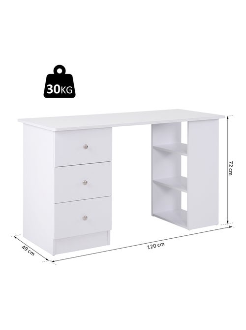 Bureau multimédia 3 tiroirs 2 étagères blanc - Kiabi