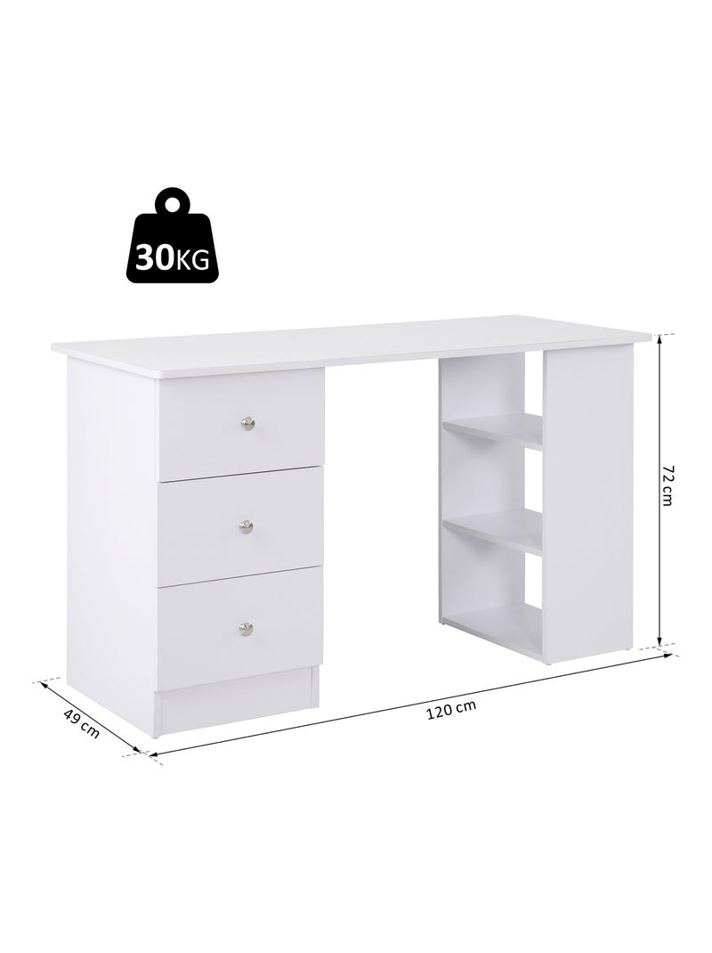 Bureau multimédia 3 tiroirs 2 étagères blanc Blanc Blanc - Kiabi