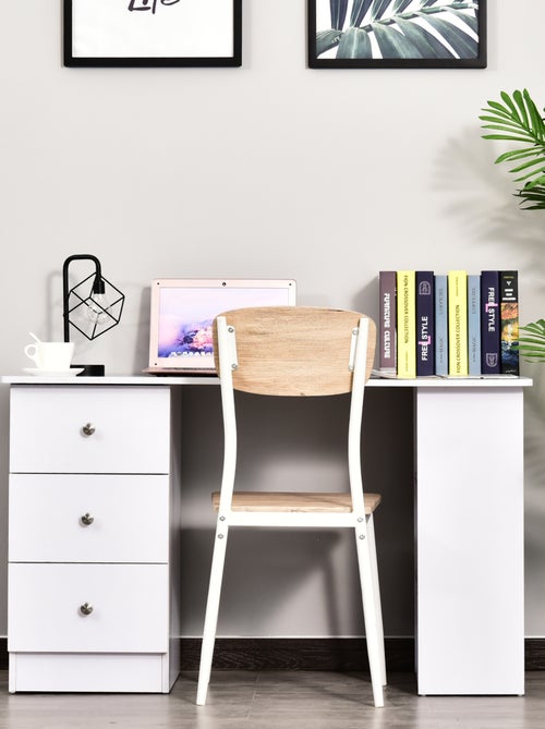 Bureau multimédia 3 tiroirs 2 étagères blanc - Kiabi