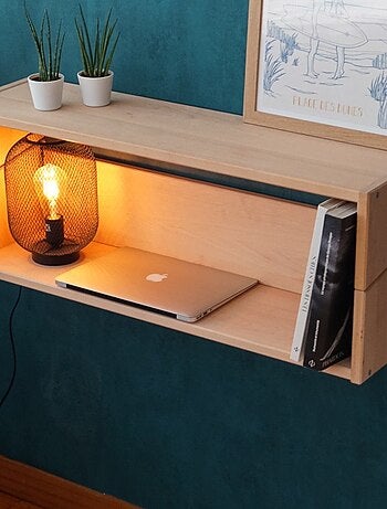 Bureau mural suspendu en hêtre naturel ARMAND