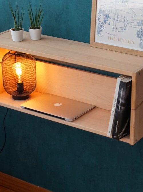 Bureau mural suspendu en hêtre naturel  ARMAND - Kiabi