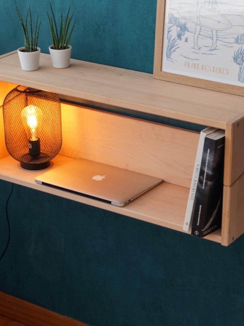 Bureau mural suspendu en hêtre naturel  ARMAND Bois naturel - Kiabi